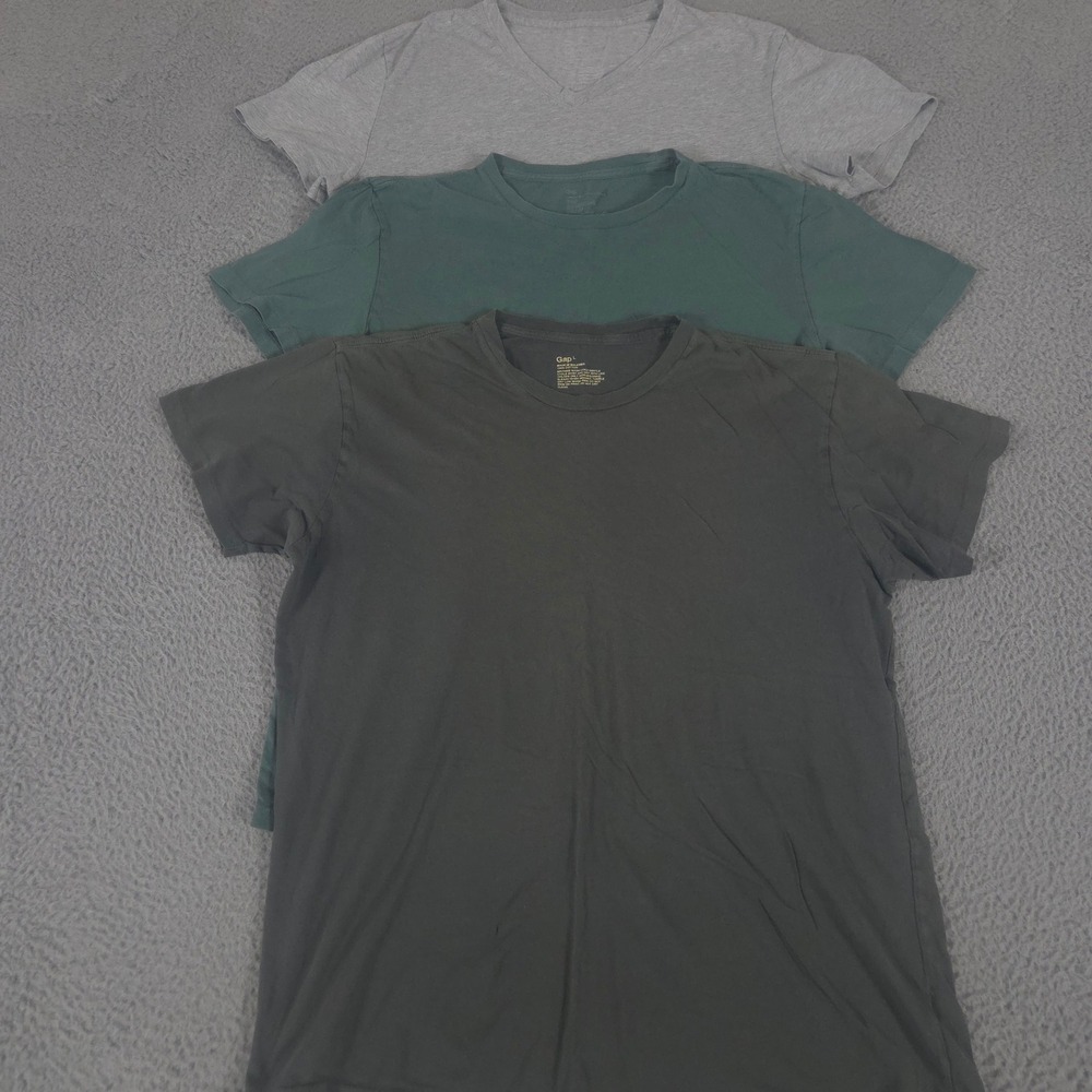 LOT OF 3 Gap Shirt Mens Large Multi Essential V-neck Crewneck Cotton Basic Y2K